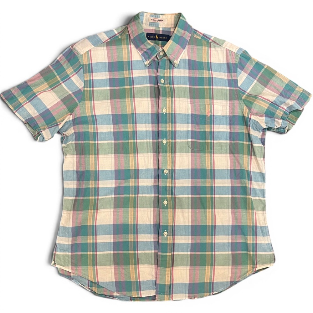 Polo Ralph Lauren Authentic Indian Madras Plaid Short Sleeve Shirt Mens Large